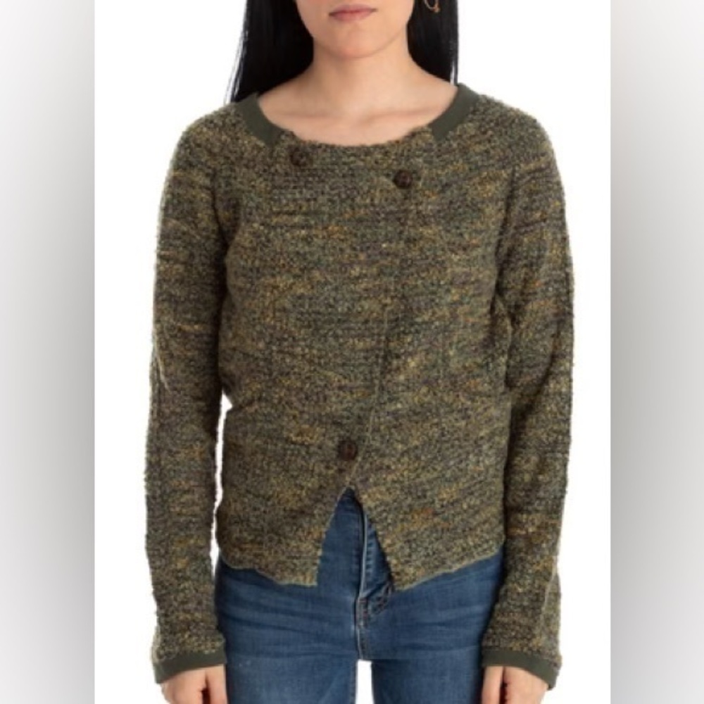 Free People Vintage Wool Blend Button Closure Cardigan Sweater Jacket Army Green